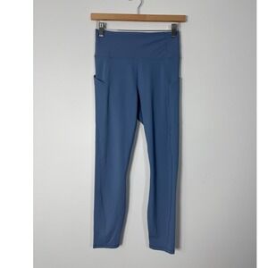 YogaCore Fabletics Womens Small PureLuxe Leggings Blue High Waisted Side Pockets